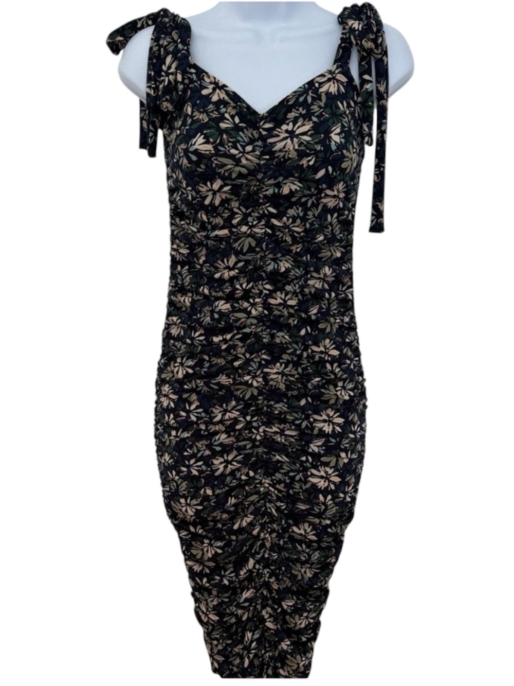 Feminine Navy Floral Midi Dress with Tie Straps size small